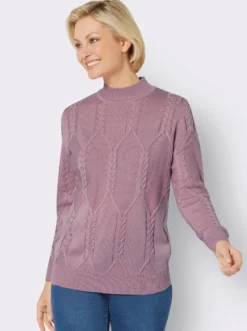 Langarm-Pullover mit Zopfmuster