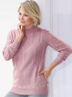 Langarm-Pullover mit Zopfmuster
