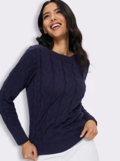 Langarm-Pullover mit Zopfmuster