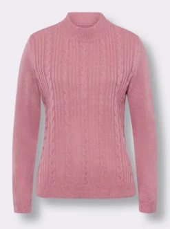 Langarm-Pullover mit Zopfmuster im Vorderteil