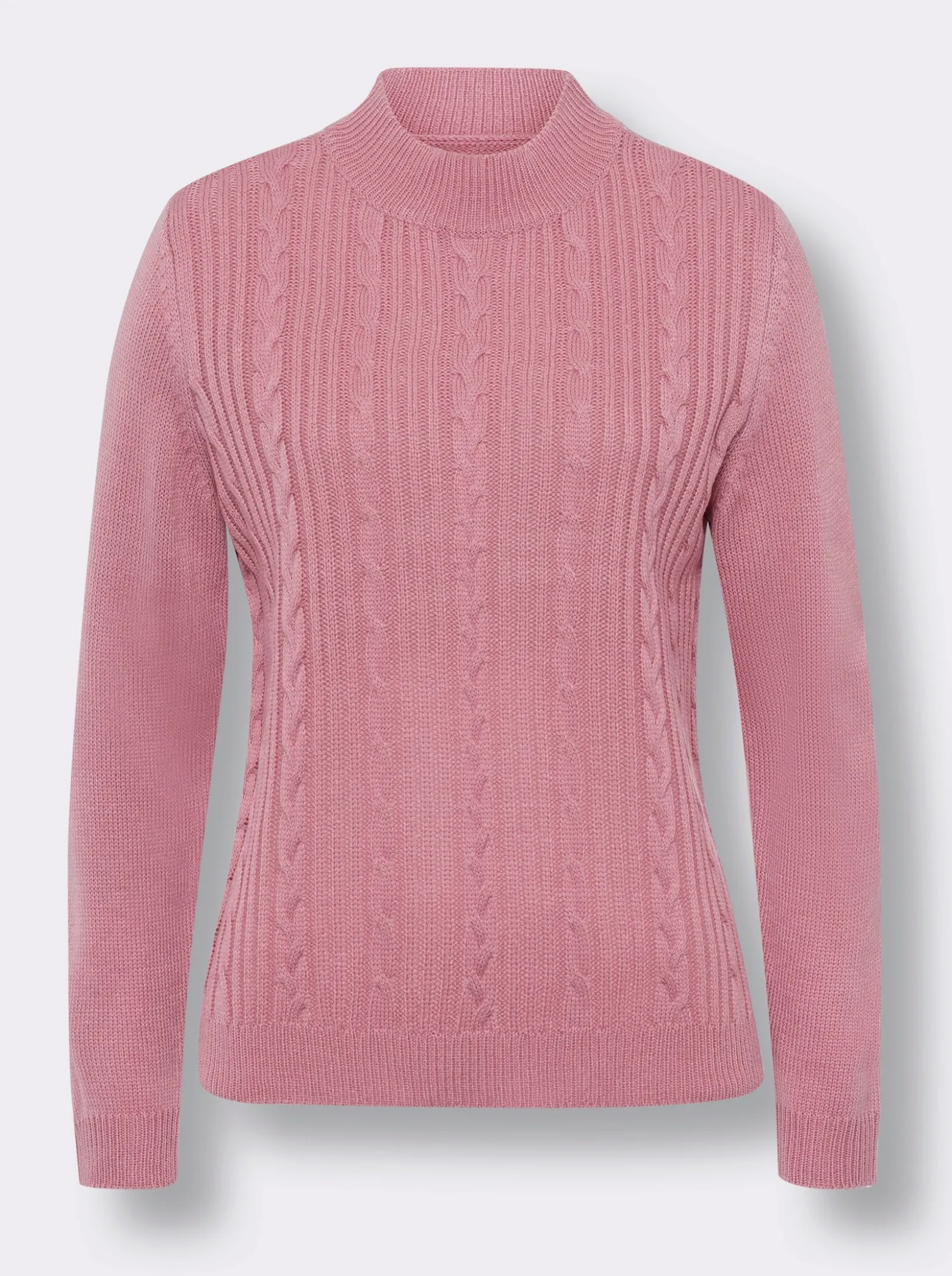 Langarm-Pullover mit Zopfmuster im Vorderteil