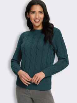 Langarm-Pullover mit Zopfmuster