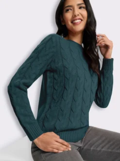 Langarm-Pullover mit Zopfmuster