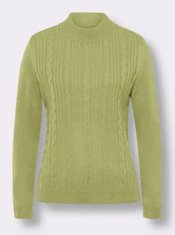 Langarm-Pullover mit Zopfmuster im Vorderteil