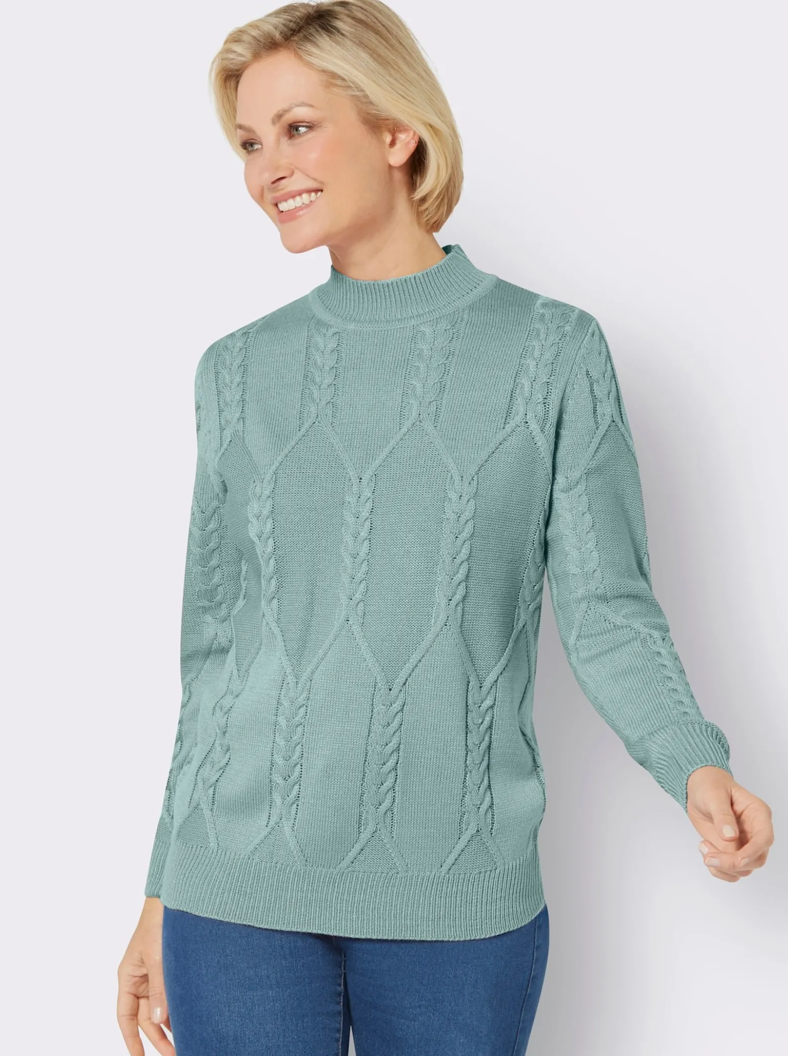 Langarm-Pullover mit Zopfmuster