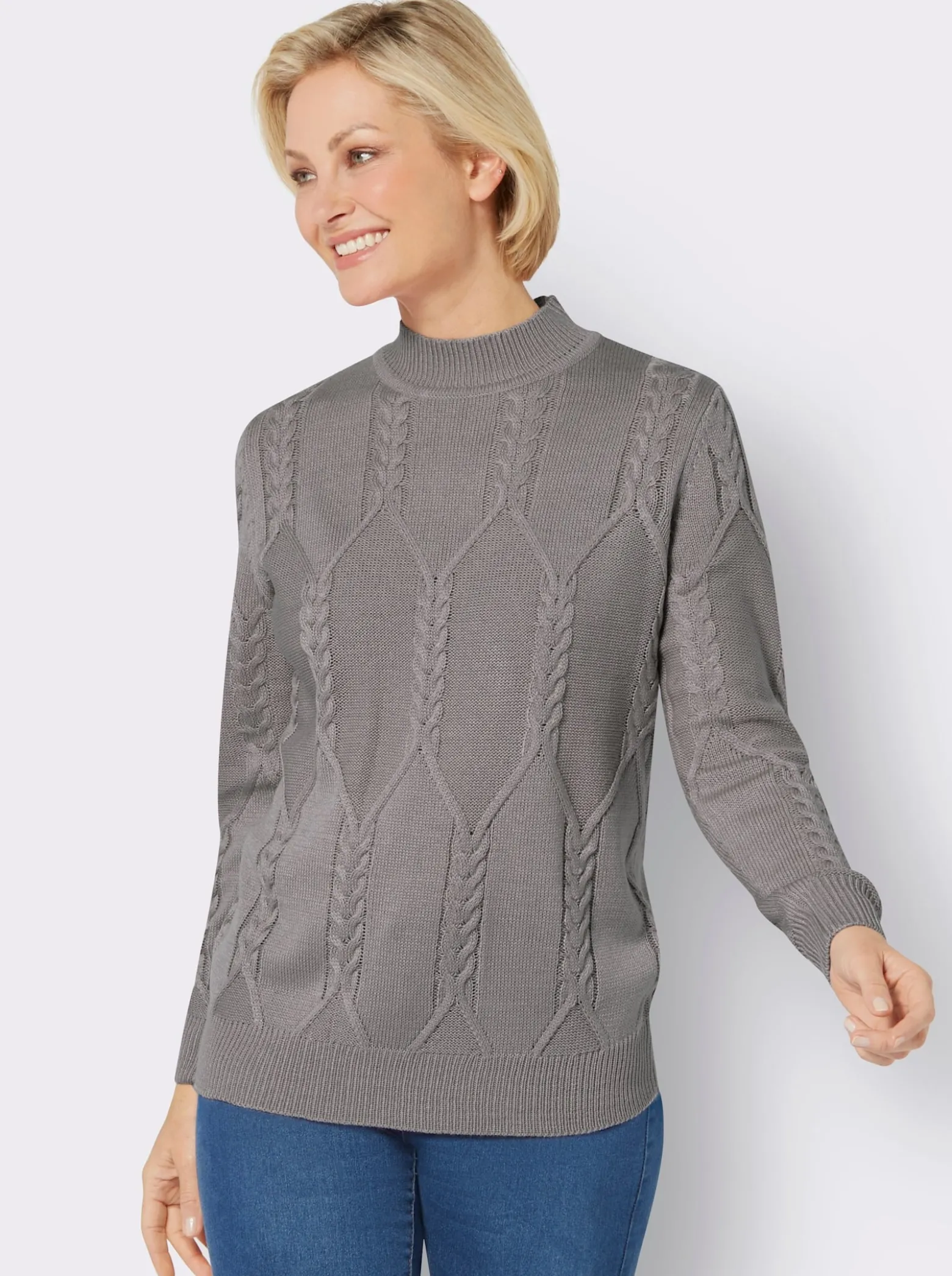 Langarm-Pullover mit Zopfmuster