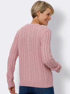 Langarm-Pullover mit Zopfmuster