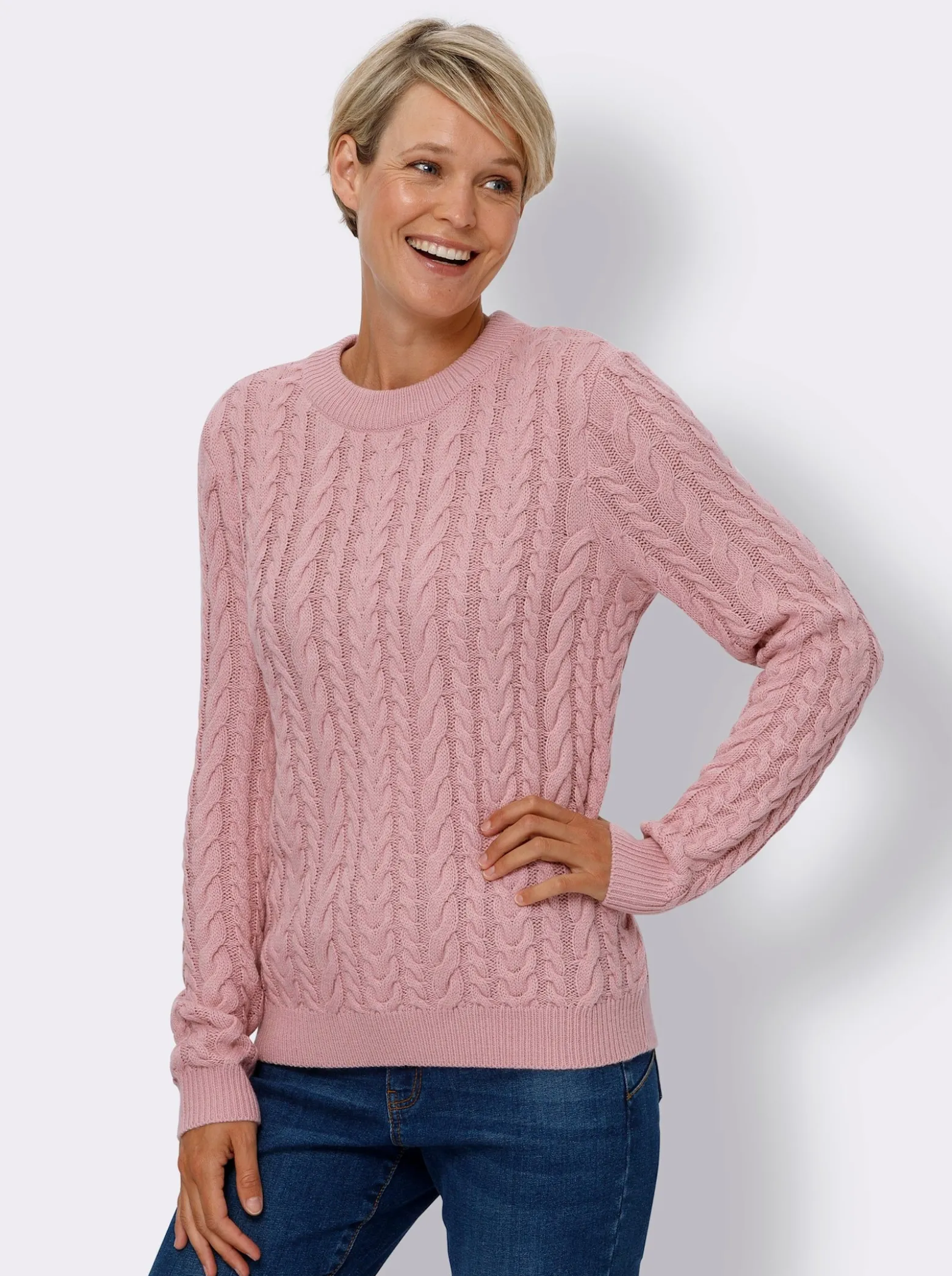 Langarm-Pullover mit Zopfmuster
