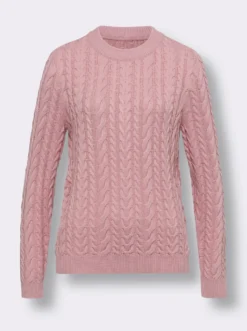 Langarm-Pullover mit Zopfmuster