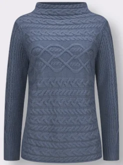 Langarm-Pullover mit Zopfmuster