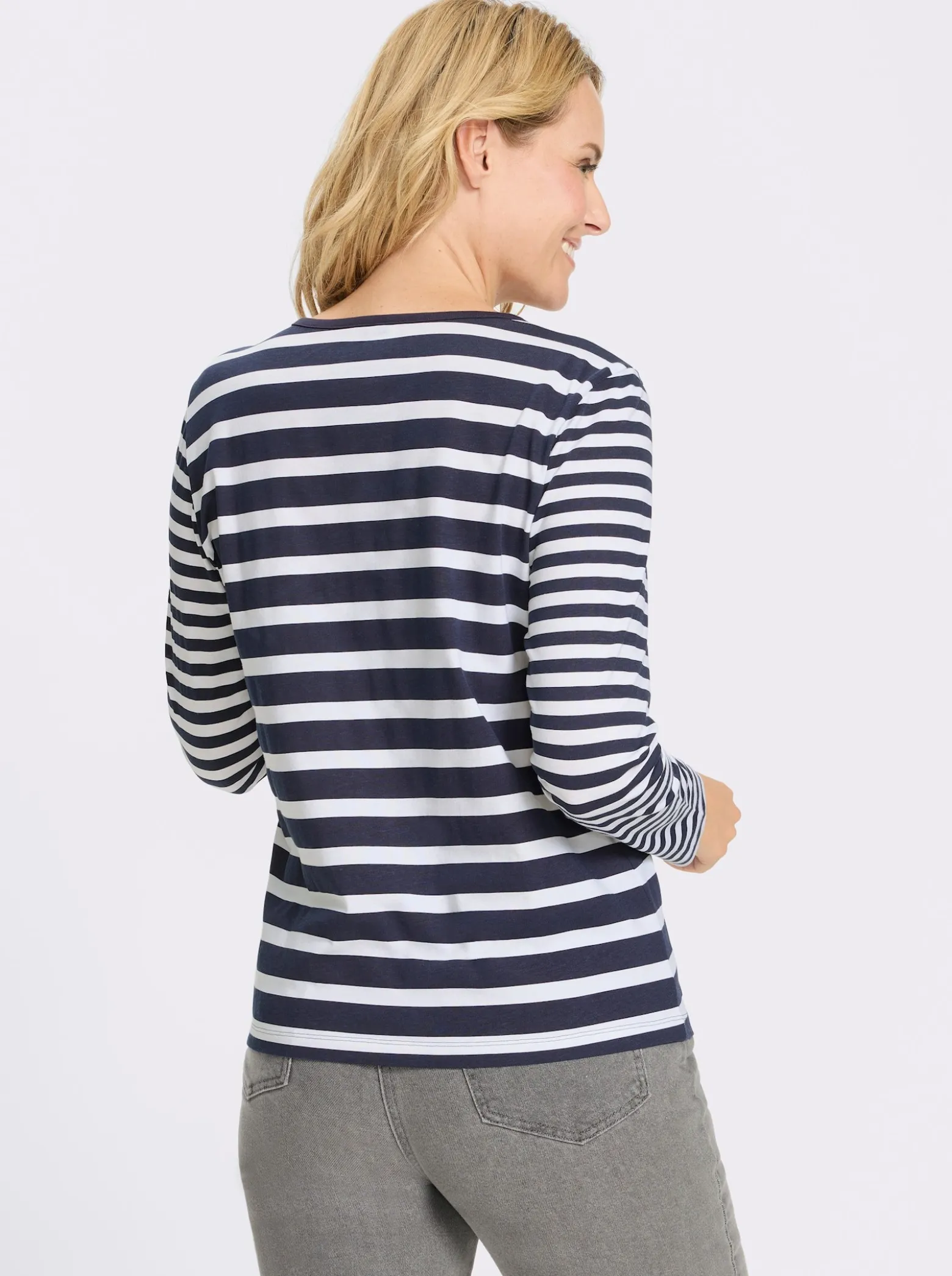 Langarmshirt aus reiner Baumwolle, gestreift