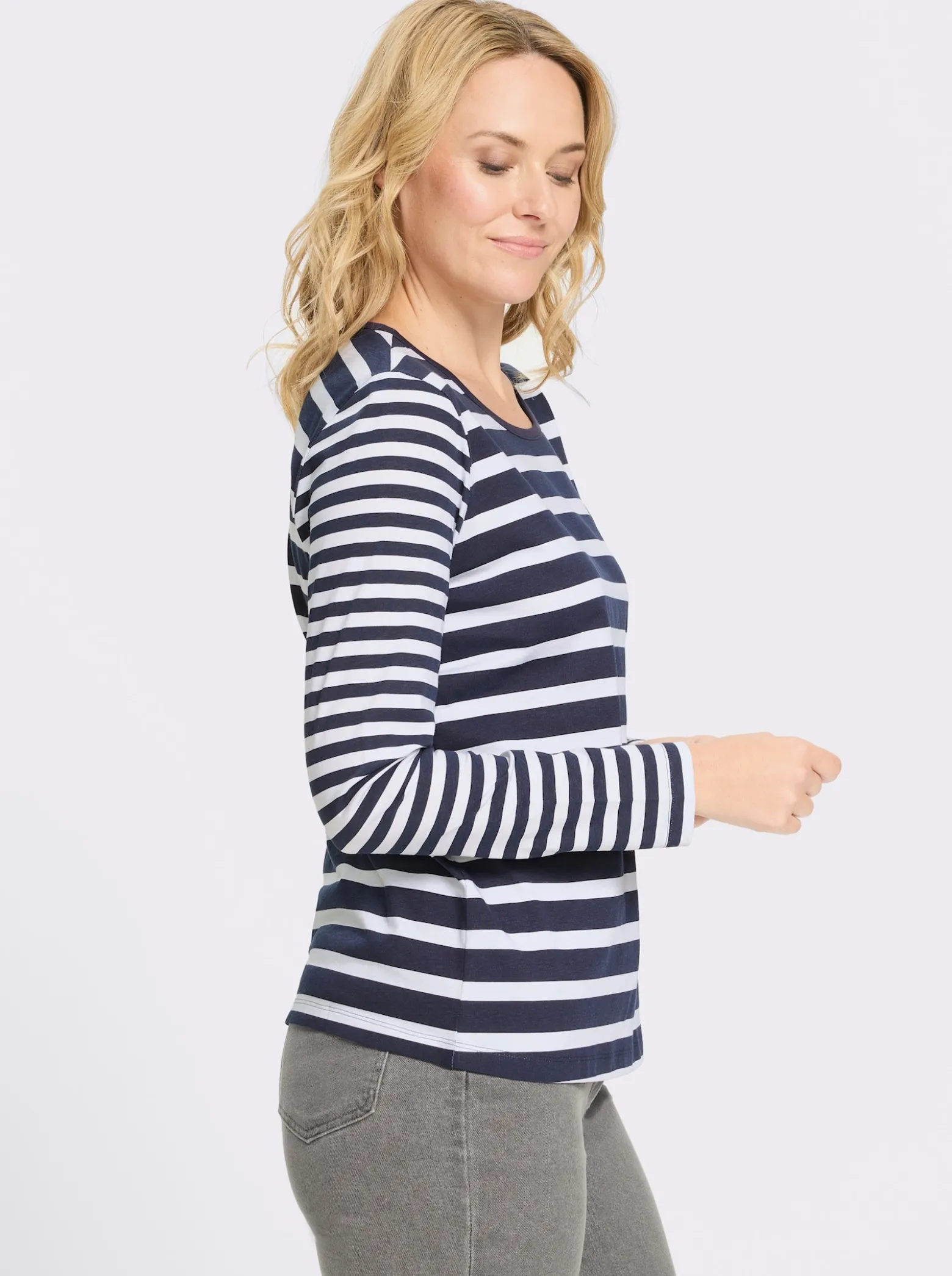 Langarmshirt aus reiner Baumwolle, gestreift