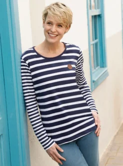Langarmshirt aus reiner Baumwolle, gestreift