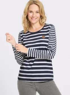 Langarmshirt aus reiner Baumwolle, gestreift