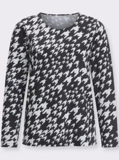 Langarmshirt im Hahnentritt-Muster