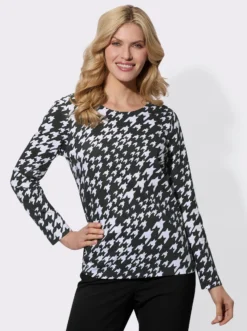 Langarmshirt im Hahnentritt-Muster