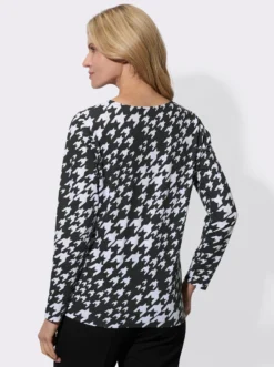 Langarmshirt im Hahnentritt-Muster