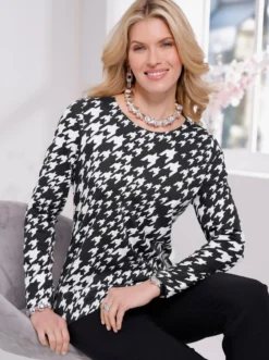 Langarmshirt im Hahnentritt-Muster