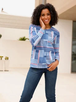 Langarmshirt in gestreifter Patch-Optik