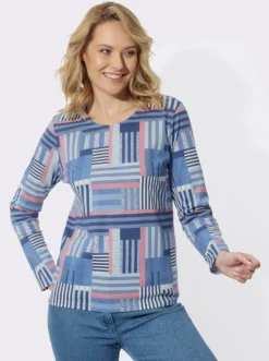Langarmshirt in gestreifter Patch-Optik