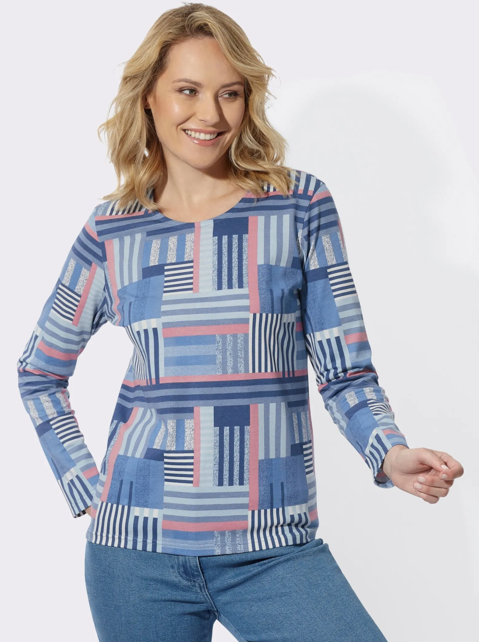 Langarmshirt in gestreifter Patch-Optik