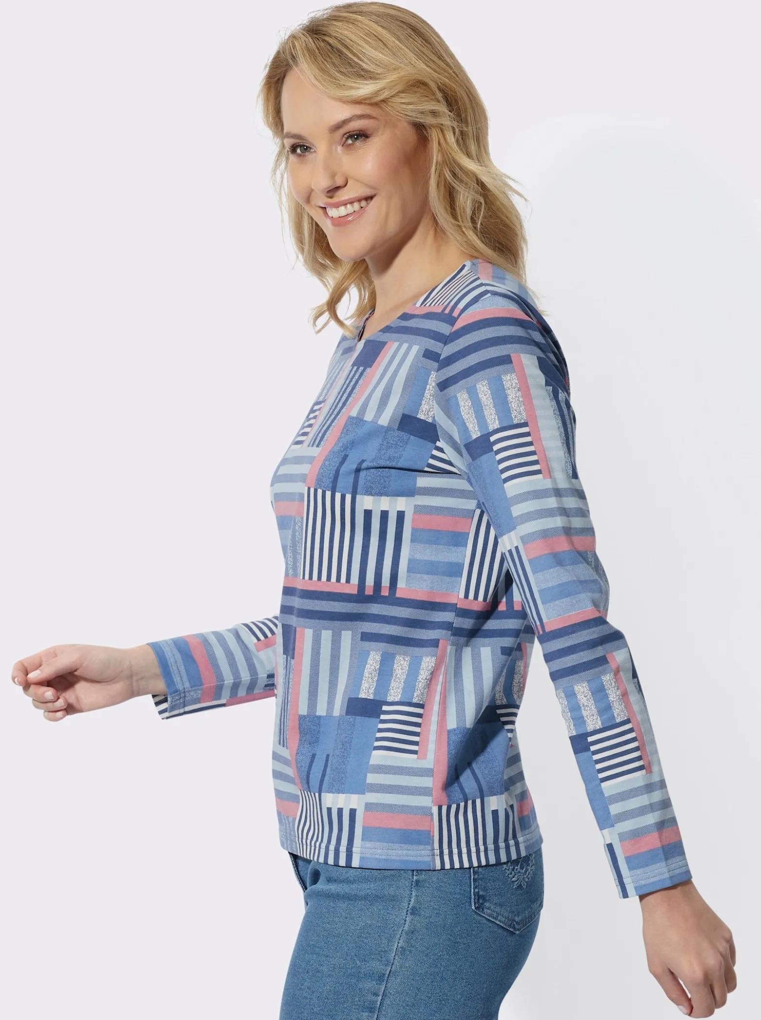 Langarmshirt in gestreifter Patch-Optik