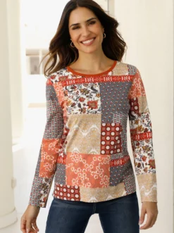 Langarmshirt in Patchwork-Optik
