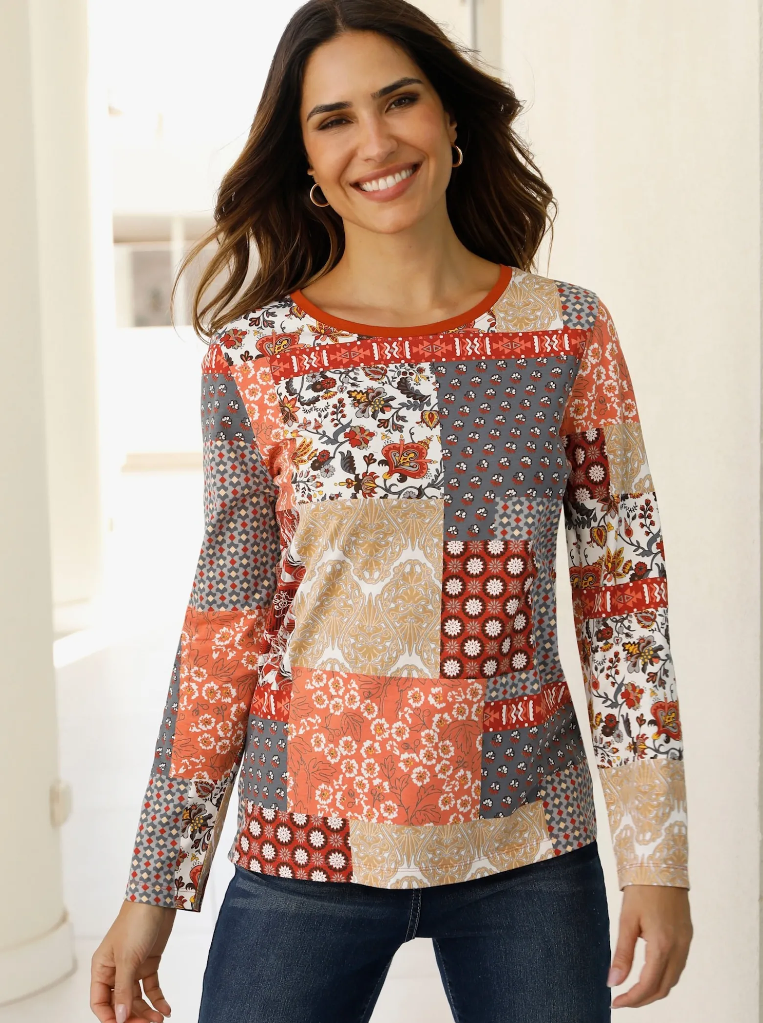 Langarmshirt in Patchwork-Optik