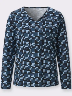 Langarmshirt mit Bindeband am Ausschnitt