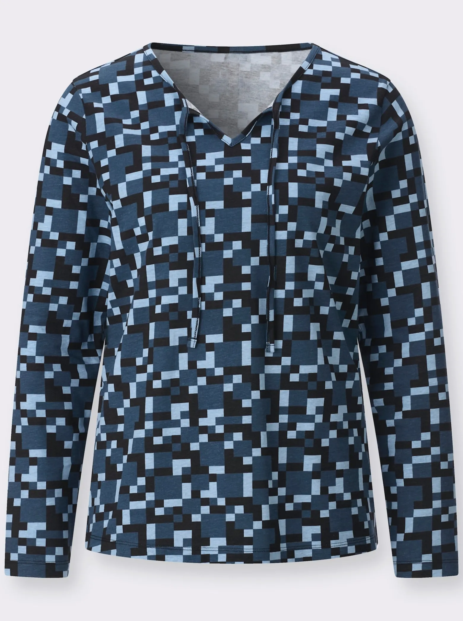 Langarmshirt mit Bindeband am Ausschnitt