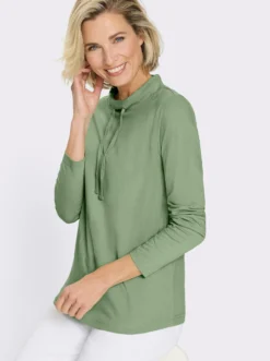 Langarmshirt mit Bindeband am Ausschnitt