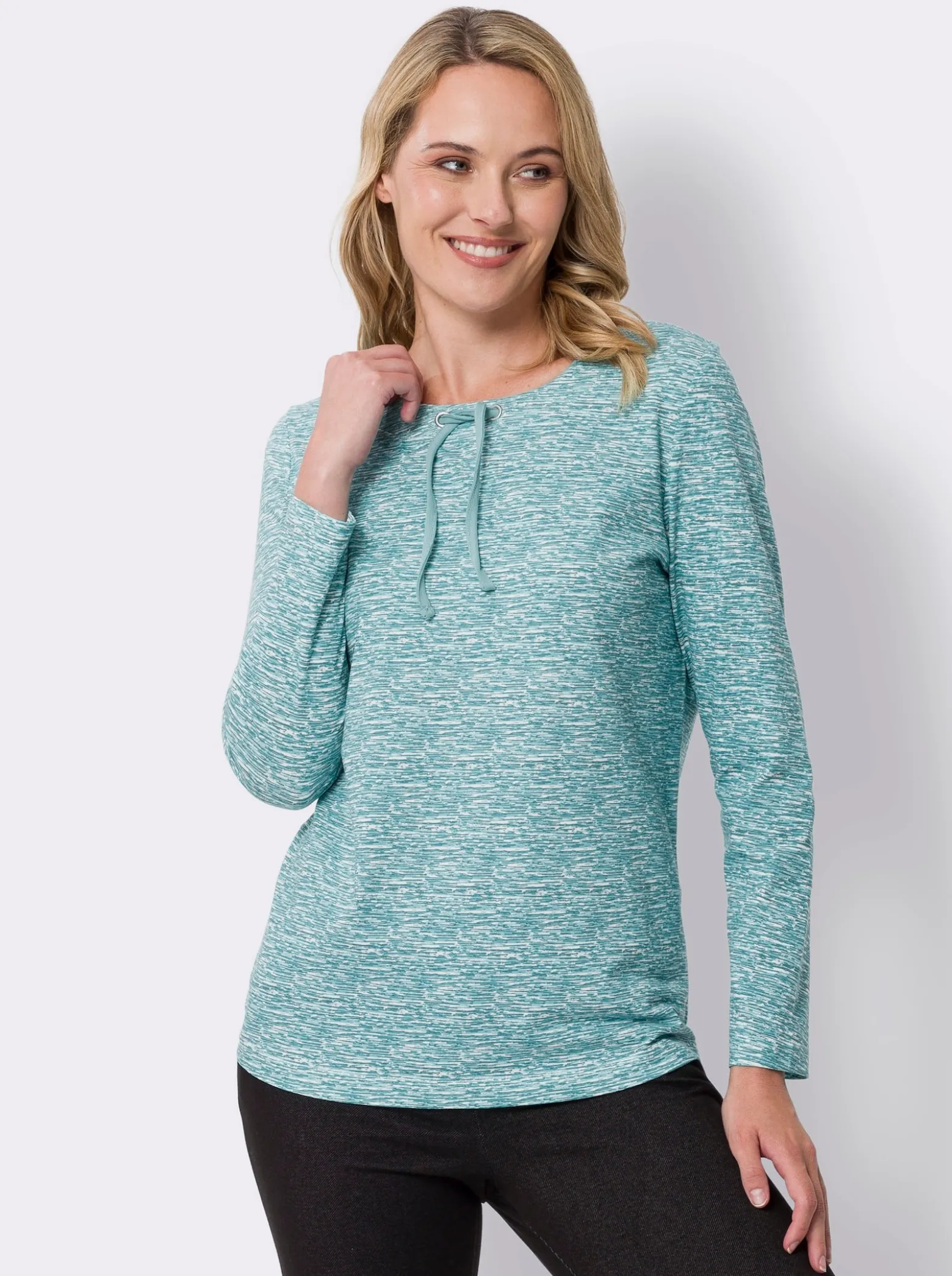 Langarmshirt mit Bindeband am Ausschnitt
