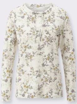 Langarmshirt mit Bindeband am Ausschnitt