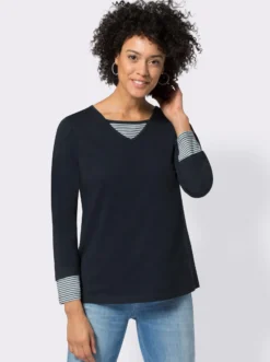 Langarmshirt mit garngefärbten Streifen