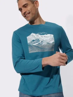Langarmshirt mit Gebirgs-Druckmotiv