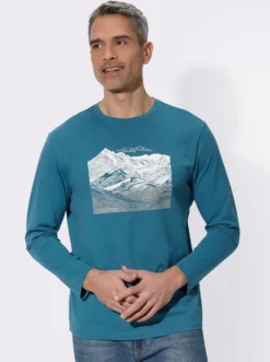 Langarmshirt mit Gebirgs-Druckmotiv