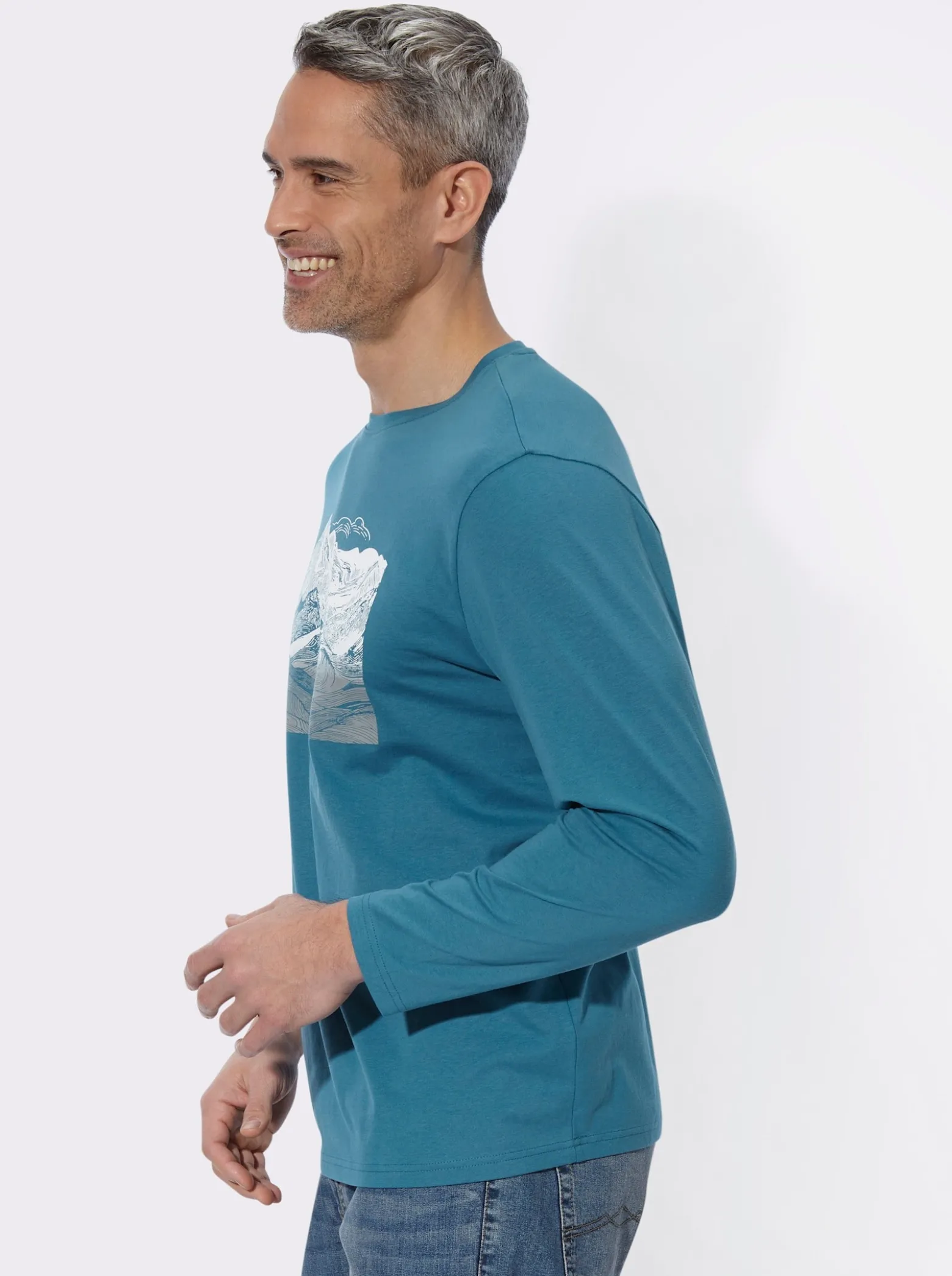 Langarmshirt mit Gebirgs-Druckmotiv