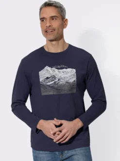 Langarmshirt mit Gebirgs-Druckmotiv