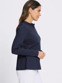 Langarmshirt mit gerüschtem Stehkragen