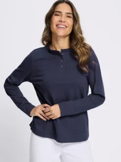 Langarmshirt mit gerüschtem Stehkragen