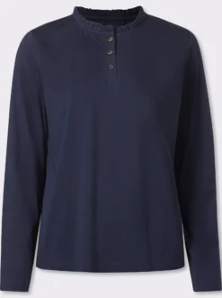 Langarmshirt mit gerüschtem Stehkragen