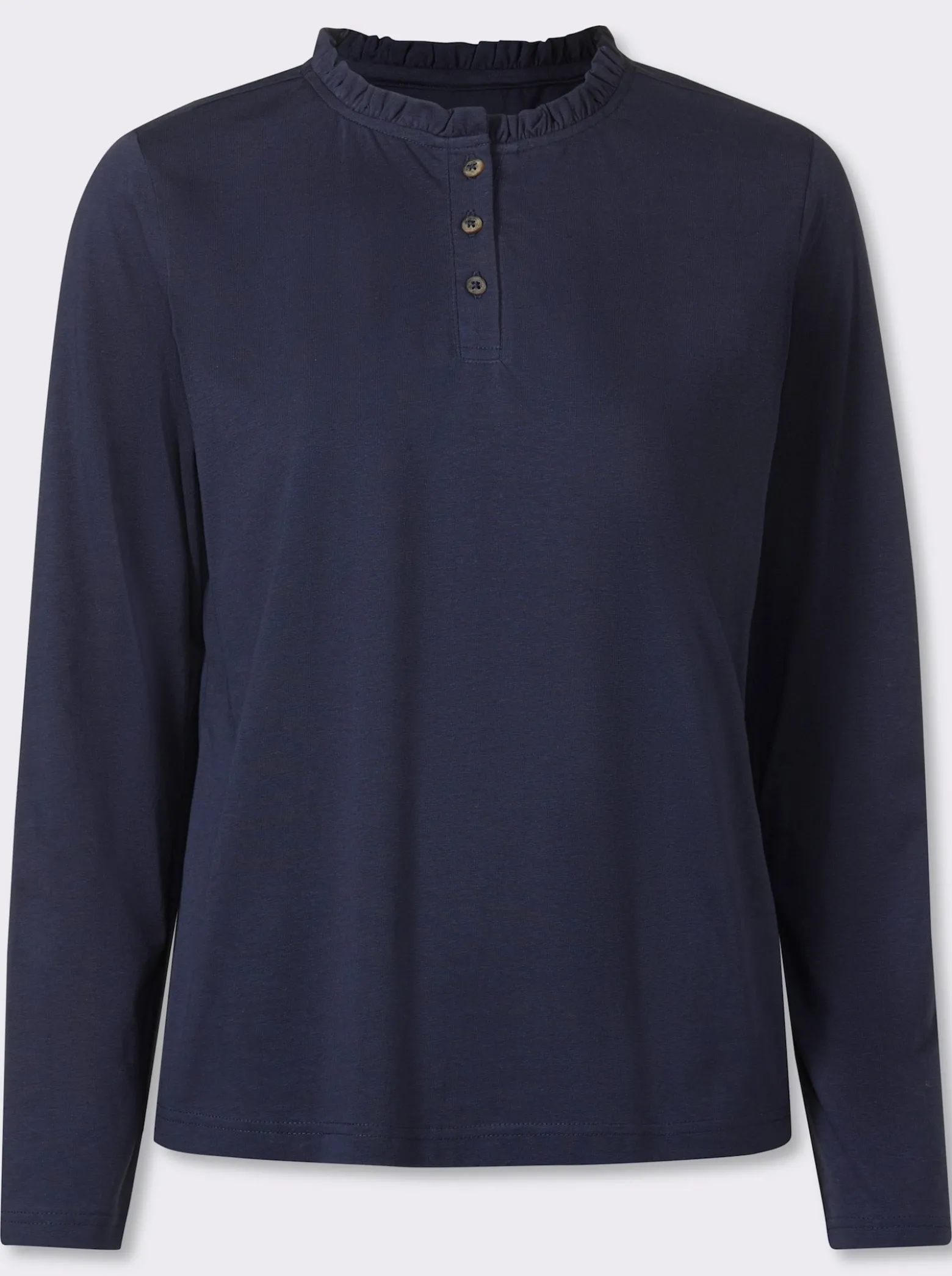 Langarmshirt mit gerüschtem Stehkragen