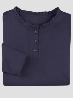 Langarmshirt mit gerüschtem Stehkragen