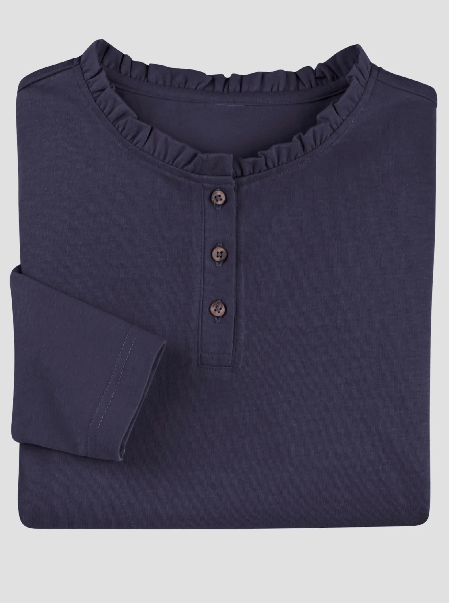 Langarmshirt mit gerüschtem Stehkragen