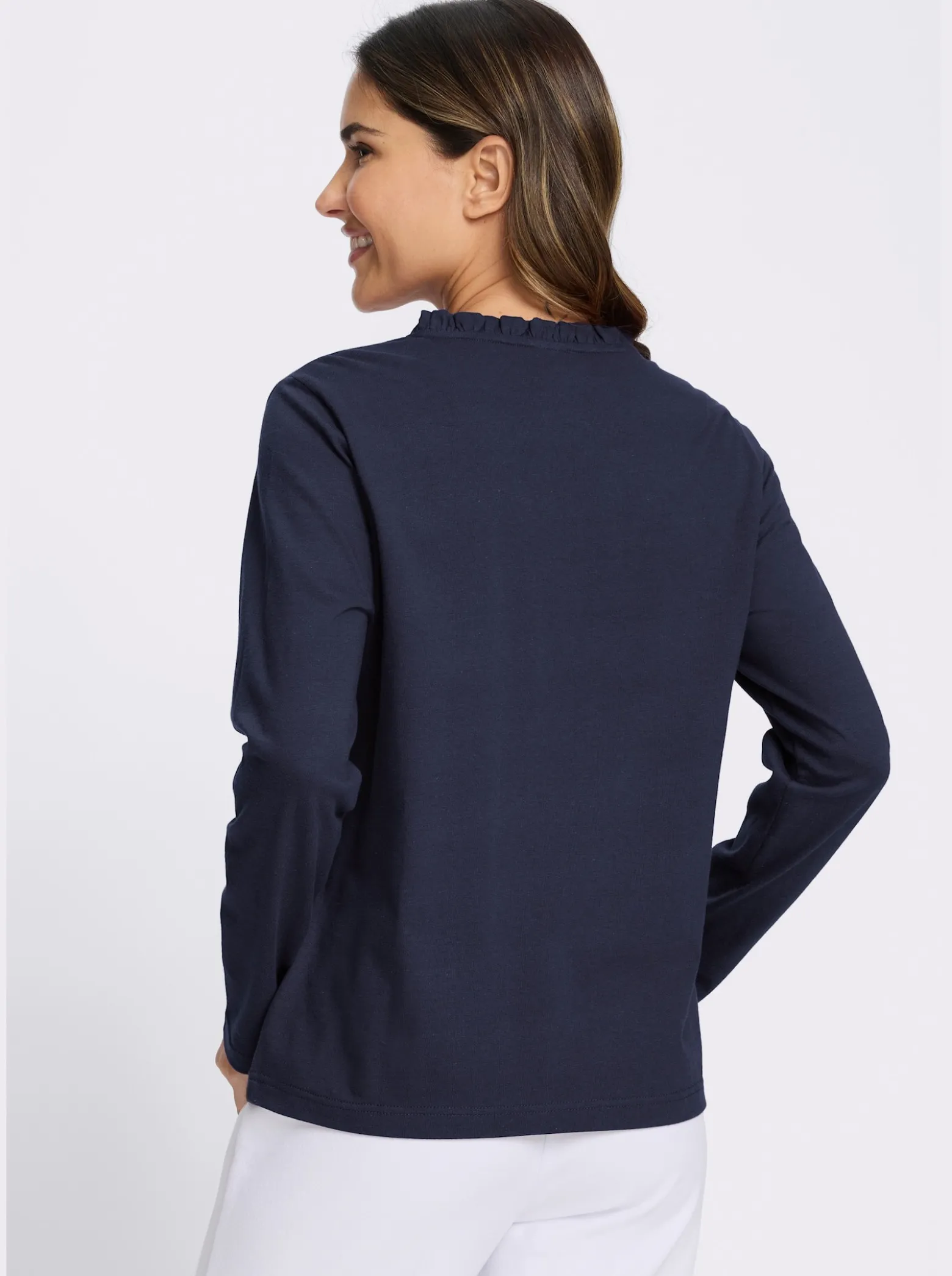 Langarmshirt mit gerüschtem Stehkragen
