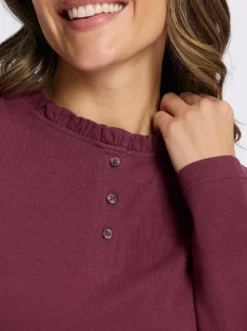 Langarmshirt mit gerüschtem Stehkragen