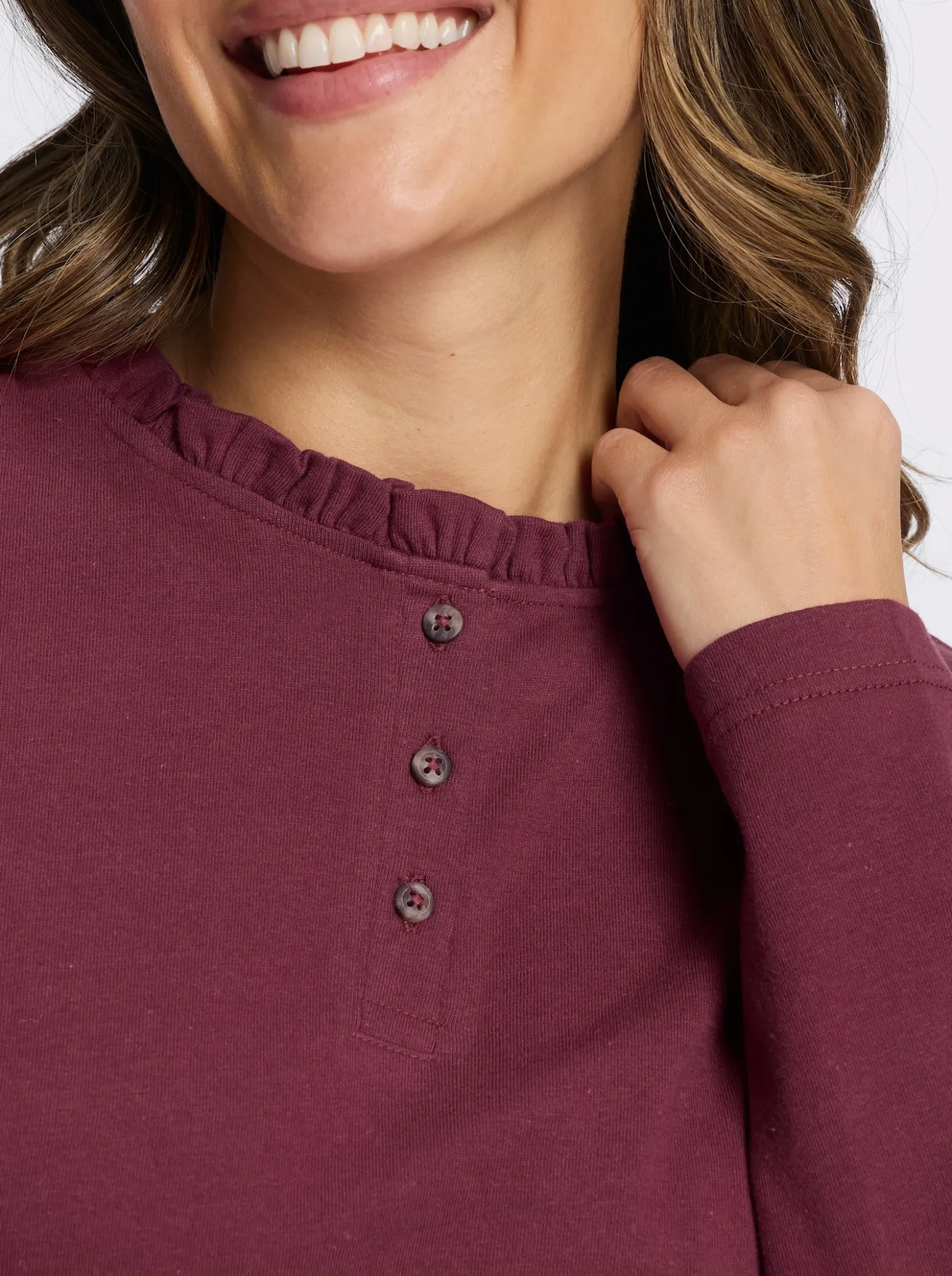 Langarmshirt mit gerüschtem Stehkragen