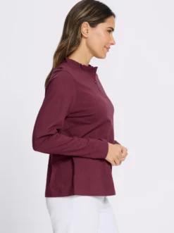 Langarmshirt mit gerüschtem Stehkragen