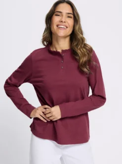 Langarmshirt mit gerüschtem Stehkragen