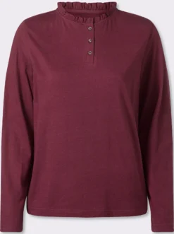 Langarmshirt mit gerüschtem Stehkragen